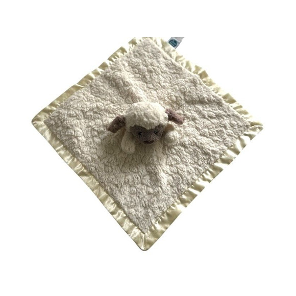 Mary Meyer Baby Lamb Lovey Security Blanket Cream Plush Satin Trim Ivory Cream - Picture 1 of 9